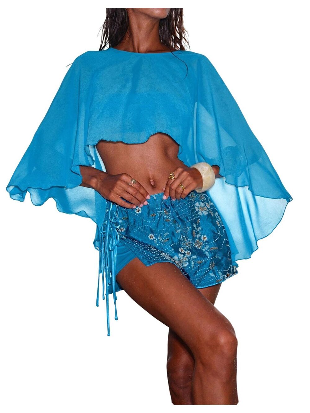 2079 Sheer Cape Wrap Shawl Wedding Party Capes Poncho Scarves with Tube